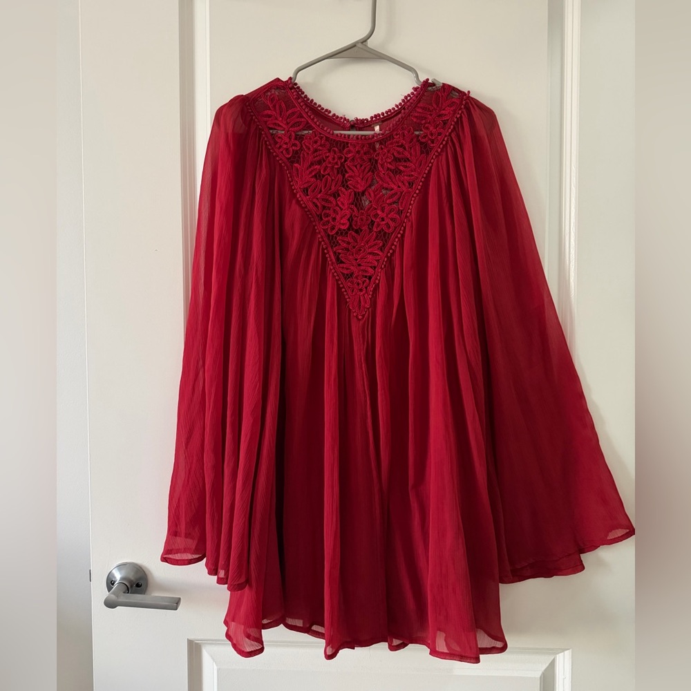 Free People Elegant Red Lace Women's Mini Dress/Tunic